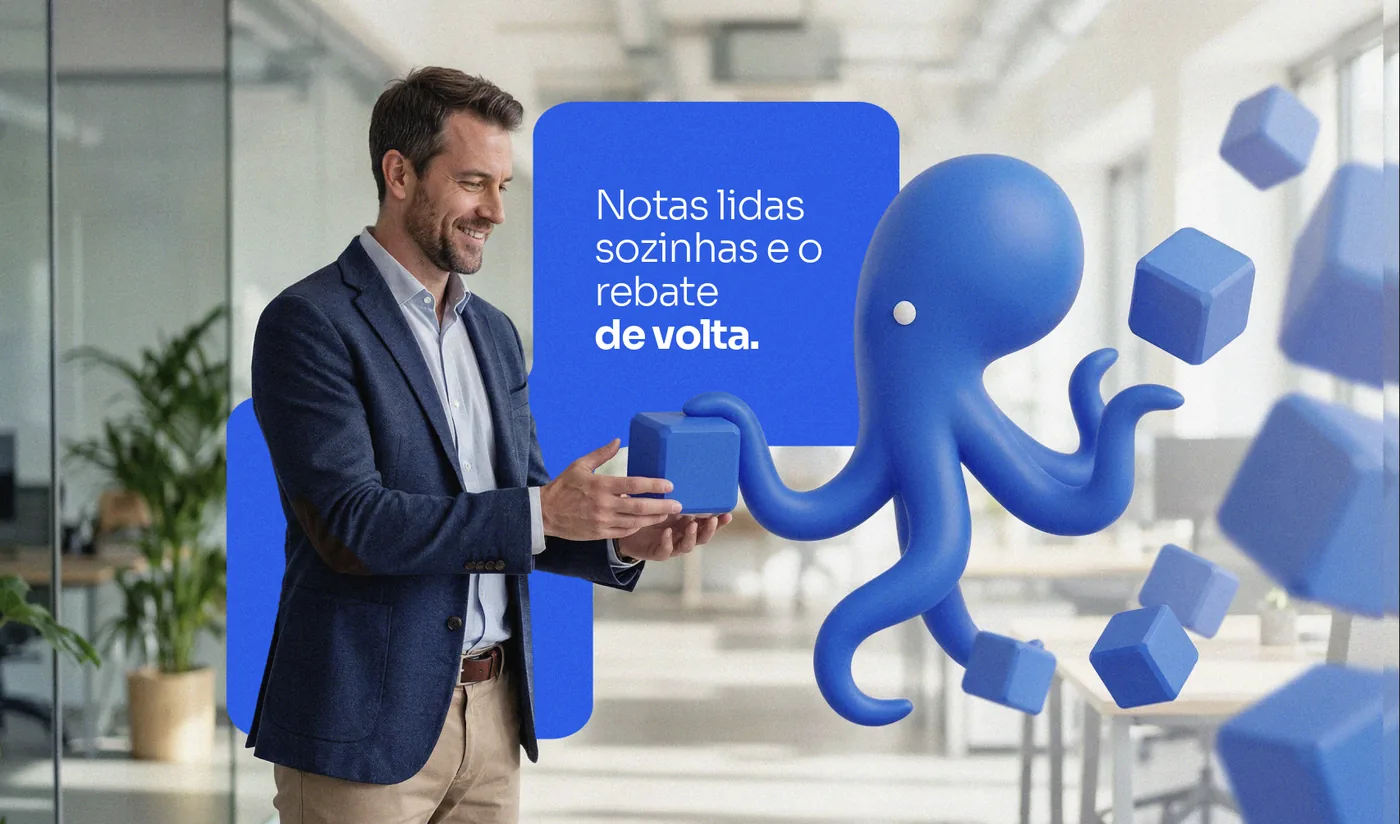 Gestor recebendo um bloco do polvo do Flow: notas lidas sozinhas e o rebate de volta