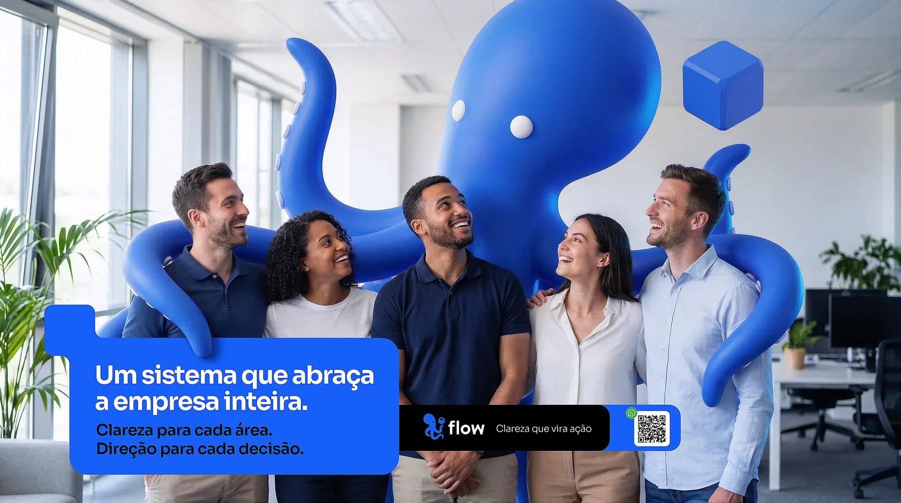 O polvo do Flow abraçando um time de trabalho num escritório